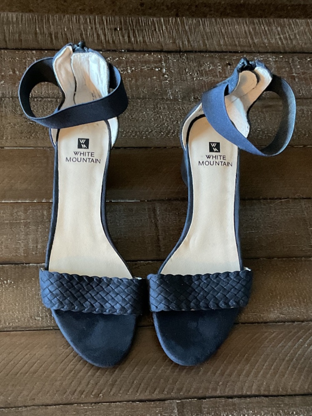 ✨White Mountain Navy Eryn Braided Block Heel Sandals - size 6.5